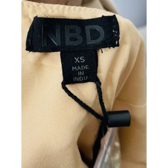 NBD Revolve Tristan Mini Dress XS Sequin Scalloped Hem Bow Delicate Regal Gold - Picture 6 of 13